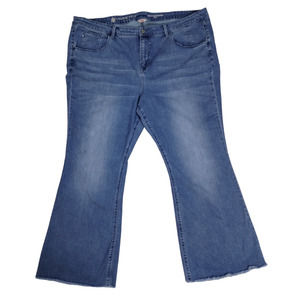 Laurie Felt Rose Petal Denim Flare Raw Hem Blue Jeans, Size 28W